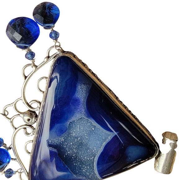 Blue Agate Sterling Silver Pendant with Dangle Beads and 20-Inch Chain - Picture 8 of 9